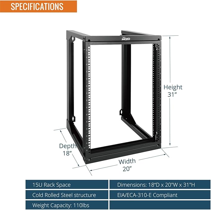 Tecmojo 15U Server Rack with Swing Gate, 15U Rack - Image 2