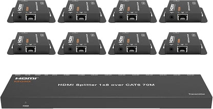 KEQINX 4K 1x8 HDMI Extender Splitter 70m/230ft HDMI Over Ethernet Splitter POC by KEQINX
