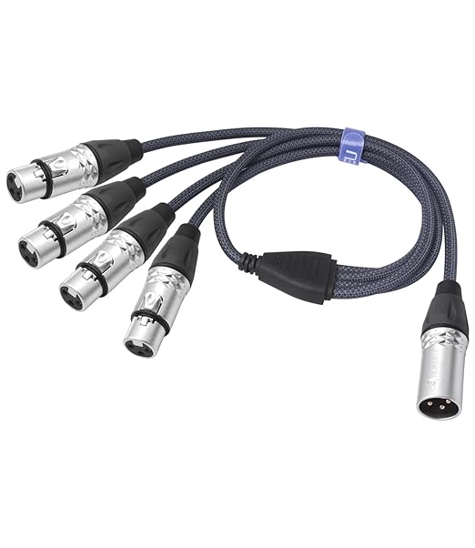HUALEU 3Pin XLR 1 Male to 4 Female Splitter Cable 2Feet, 4WAY XLR Four-Input by HUALEU