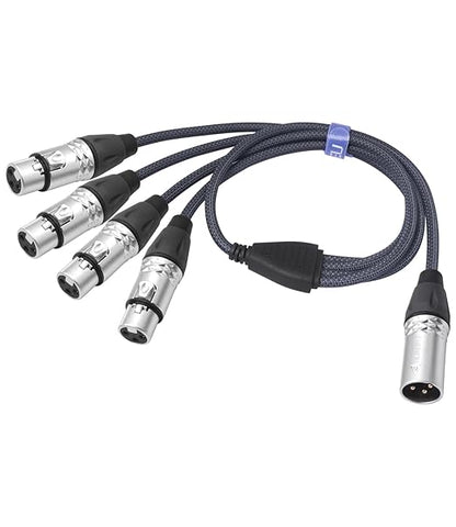 HUALEU 3Pin XLR 1 Male to 4 Female Splitter Cable 2Feet, 4WAY XLR Four-Input by HUALEU