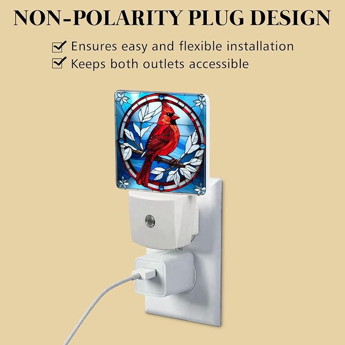 PODMemory Cardinal Stained Glass Night Lights Plug into Wall - Image 4