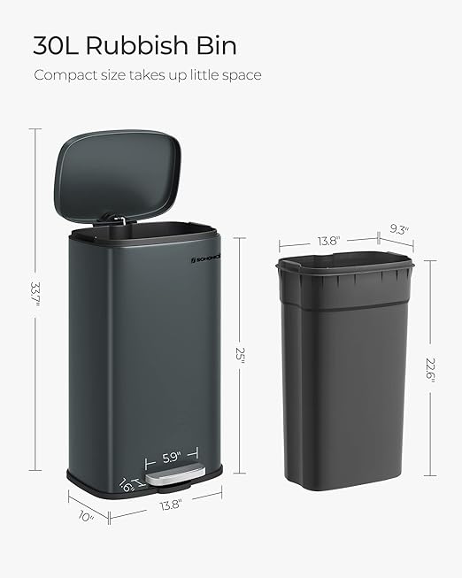 SONGMICS Trash Can with Lid, 8 Gallon Garbage Can, Stainless Steel Small Waste - Image 7