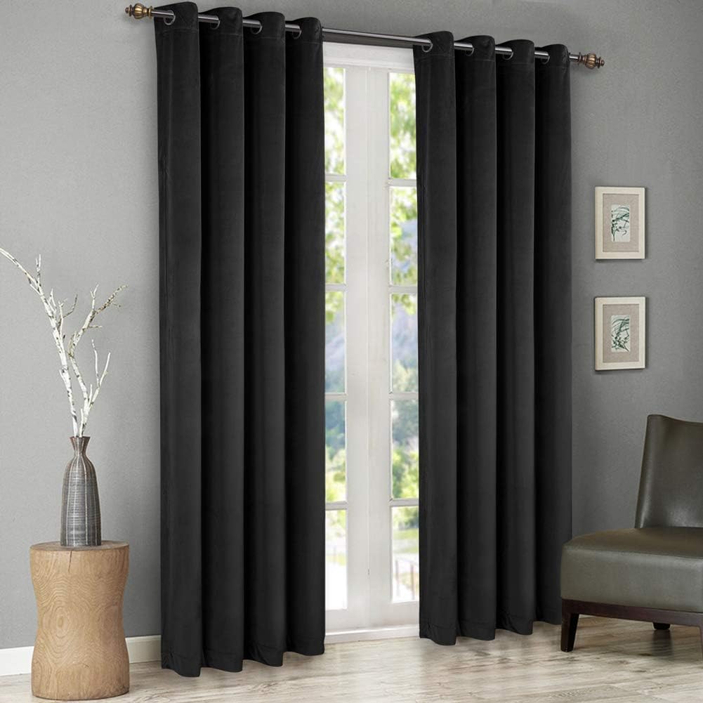 SINGINGLORY Velvet Curtains 2 Panels Set Blackout Thermal(W52xL96,Black) | Soft and Heavy,Environment-Friendly and No Chemical Coating,Easy to Install and Slide for Bedroom and Living Room