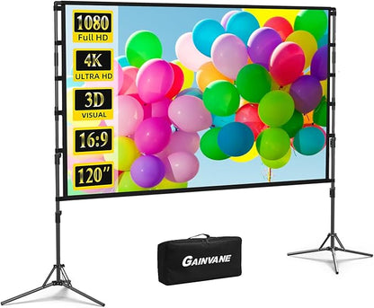 Projector Screen and Stand, GAINVANE 120 inch Portable Projector Screen Indoor by Projectorscreen