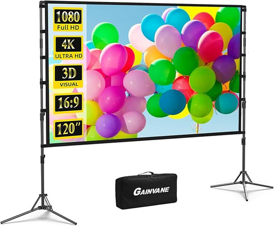 Projector Screen and Stand, GAINVANE 120 inch Portable Projector Screen Indoor by Projectorscreen
