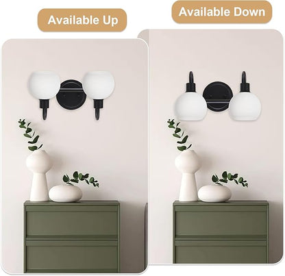 WINSHEN 2-Light Black Bathroom Light Fixture, Milk White Globe Wall Sconce Lamp - Image 4