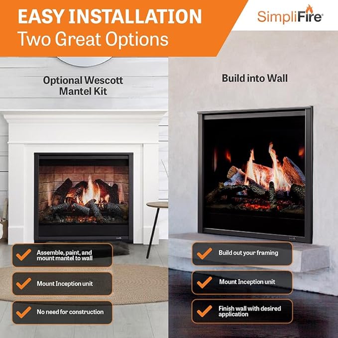 SimpliFire Inception 36-Inch Electric Fireplace in 2 Installation Options - Image 8