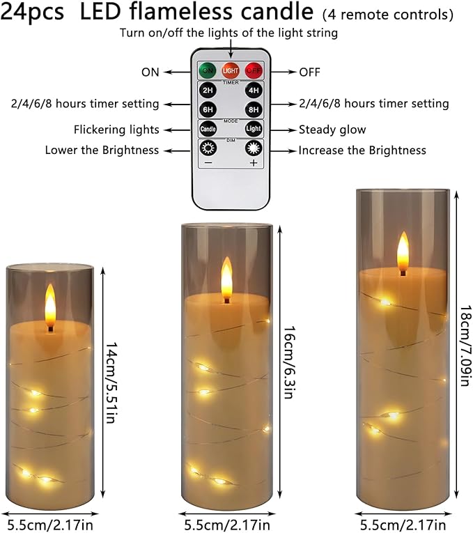 24pcs Flameless Grey Pillar Candle - Image 5