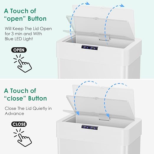 Arlopu Automatic Trash Can, Sensor Motion Stainless Steel Garbage Bin, - Image 4
