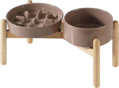 Ceramic 1.2 Cup Raised Slow Feeder Dog Bowl Set, Elevated 6.1inch Bowl and by Havniva