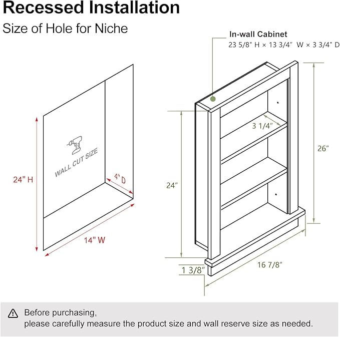 Recessed Medicine Cabinet, in Wall Shower Niche, 14x24 Bathroom Cabinet - Image 2