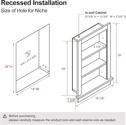 Recessed Medicine Cabinet, in Wall Shower Niche, 14x24 Bathroom Cabinet - Image 6