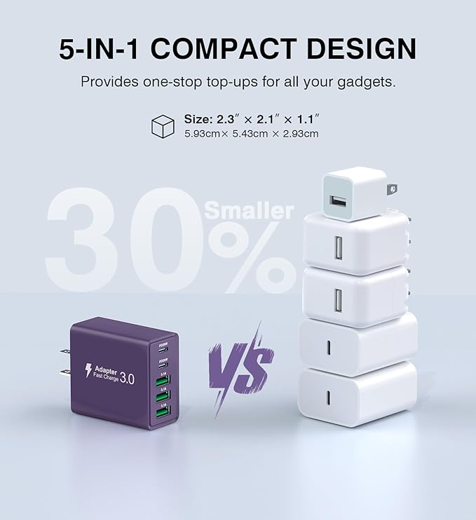 USB C Wall Charger, 60W Charger Block 5-Port PD Fast Charging Blocks, Type C - Image 7