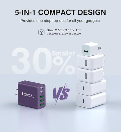 USB C Wall Charger, 60W Charger Block 5-Port PD Fast Charging Blocks, Type C - Image 7