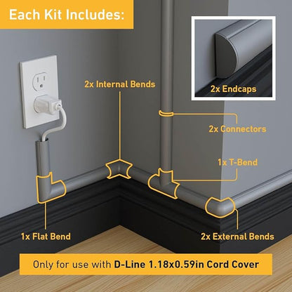 D-Line Medium Cable Raceway Accessory Pack, Join 1.18in x 0.59in Cord Cover - Image 2