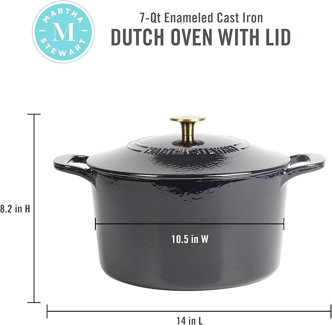 MARTHA STEWART Gatwick 7-Quart Enamel Cast Iron Dutch Oven Pot - Image 2