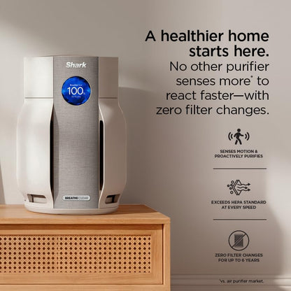 shark breatheclear smart air purifier, hp162, dove shown in use