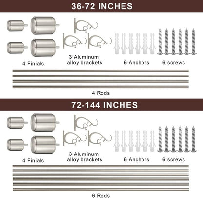 Double Curtain Rods Brushed Nickel, Double Drapery Rod 36-72 Inch, Heavy Duty 1 Inch Front and 5/8 Inch Diameter Back Adjustable Dual Curtain Rod with Cap Finials