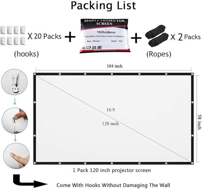 Mdbebbron 120 inch Projector Screen 16:9 Foldable Anti-Crease Portable - Image 4