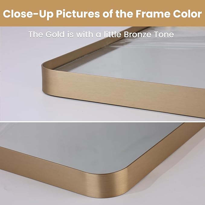 LOAAO 50”X30” Gold Bathroom Mirror, Rounded Rectangle Gold Frame Mirror - Image 3