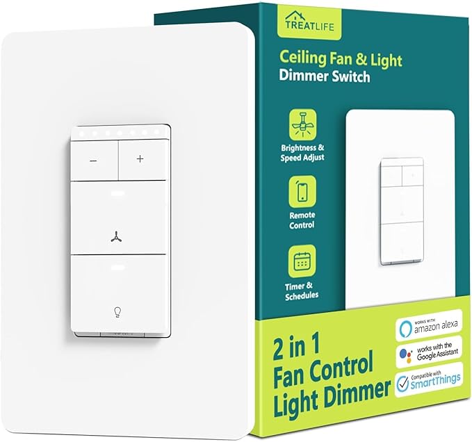 TREATLIFE Smart Ceiling Fan Control and Dimmer Light Switch, 2.4GHz WiFi Only by TREATLIFE