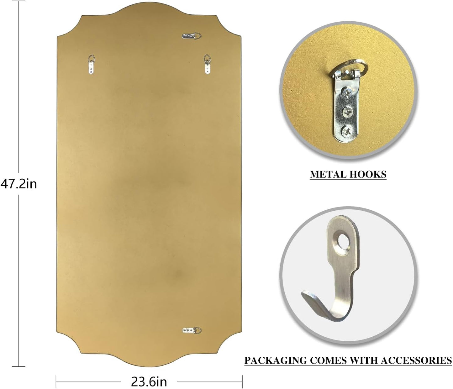 POZINO 47"x24" Large Scalloped Wall Mirror with Gold Wood Frame | Irregular Rectangle Design, Horizontal/Vertical Hanging, Elegant Wavy Wall Mirror for Entryway Bedroom Bathroom Living Room