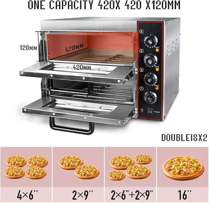 Shikha Commercial Pizza Oven 16 inch Pizza Double Deck 3000W 110V Electric Oven - Image 2