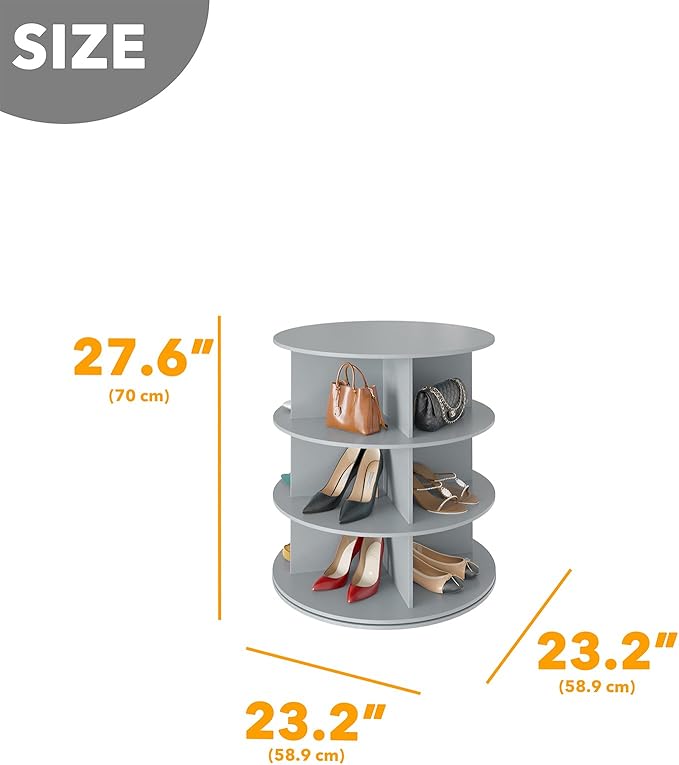 SpaceAid 3 Tier Rotating Shoe Rack Tower, Spinning Shoe Display Lazy Susan - Image 2