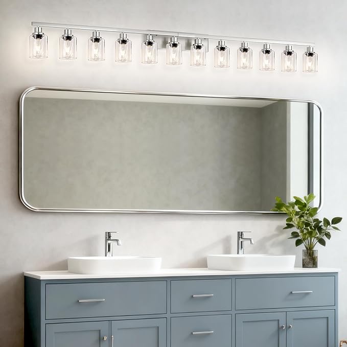 DIKAIDA Brushed Nickel Bathroom Vanity Light, 12 Light Brushed Nickel Bathroom - Image 6