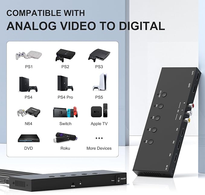 4 in 2 Out RCA/HDMI Switcher，3 Way HDMI 2.0 + 1 RCA Converter，4:3/16:9 & 2 - Image 3