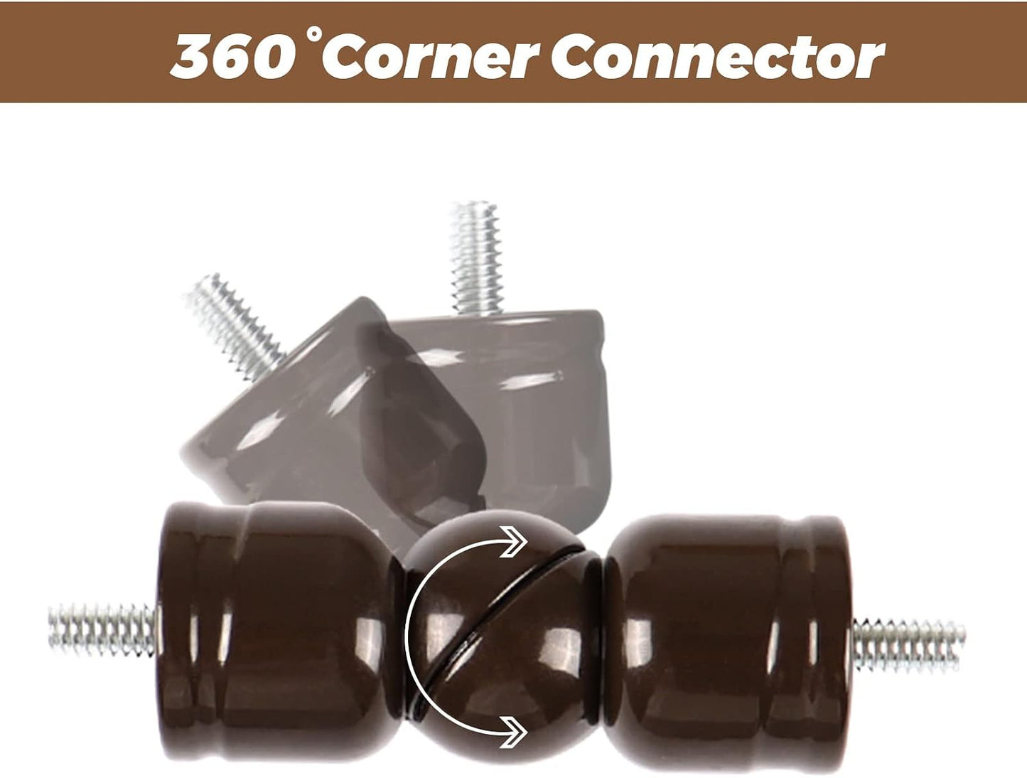 Corner Connector 2 Pack for 1" and 7/8" Diameter Rod, Bronze | Durable Metal Material, 360° Rotatable Elbow Connectors, Fit for Corner and Bay Window Curtain Rods