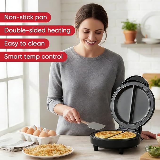 Saker Dual Zone Electric Omelette Maker 2026|Non-Stick Double Omelet Pan - Image 2