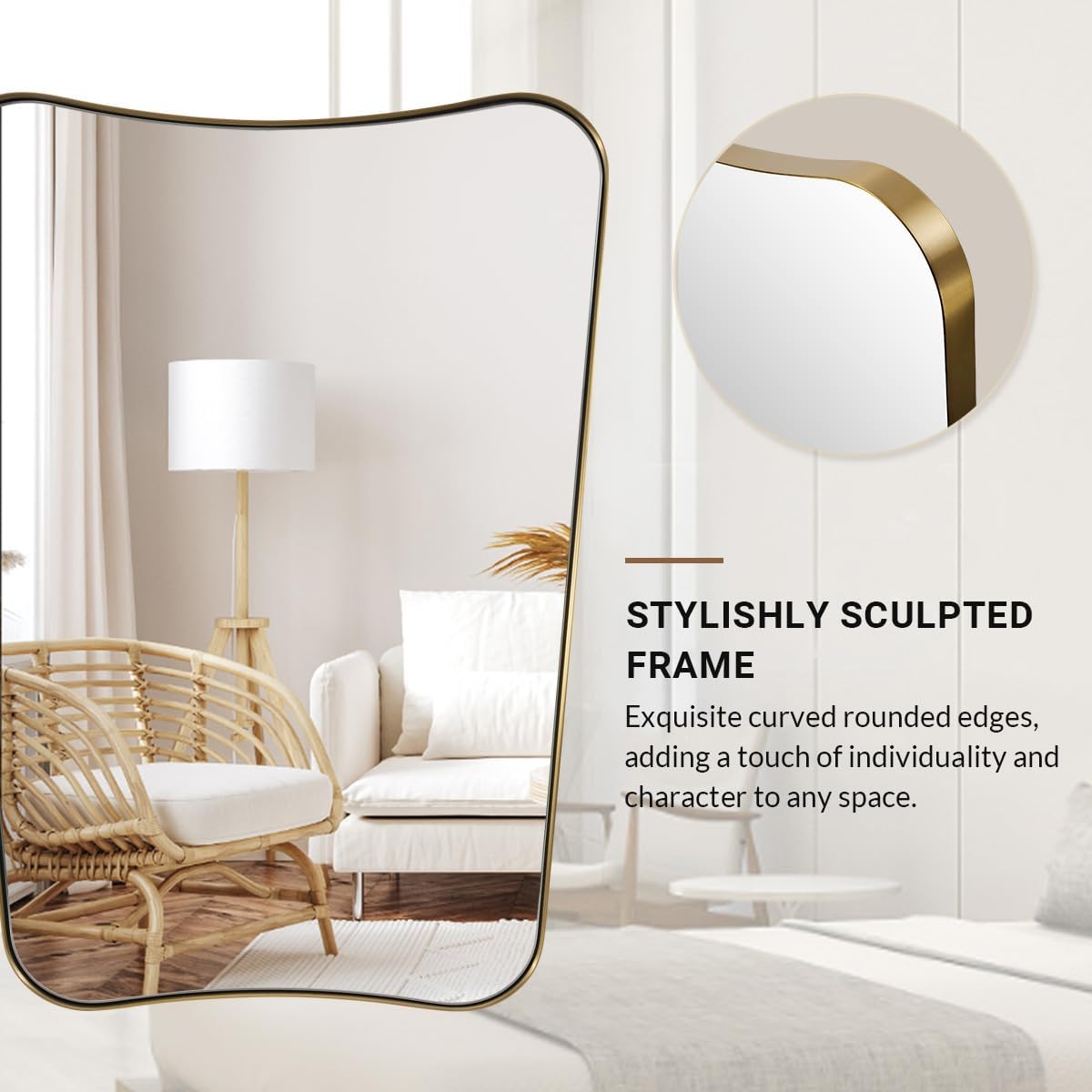24x40 Inch Mirror, Brushed Gold Bathroom Mirror for Over Sink, Large Decorative Wall Mirror with Stainless Steel Frame, Anti-Rust, Italian Luxury Style Home Decor