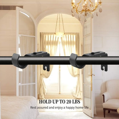 Heavy Duty Adjustable Curtain Rod Brackets and Holders - For 1 1/8 Inch & 1 1/4 Inch Rod, 2 PCS Black