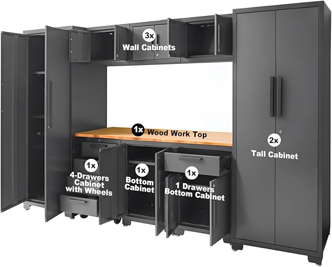 Torin Garage Cabinets Storage System, 9 Piece Included Steel Drawers Rolling - Image 9
