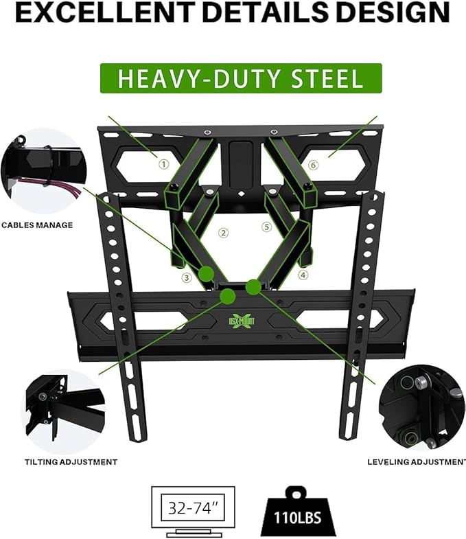 USX MOUNT TV Wall Mount for 32-74 inch Flat Screen/LED/4K up to 110lbs - Image 9