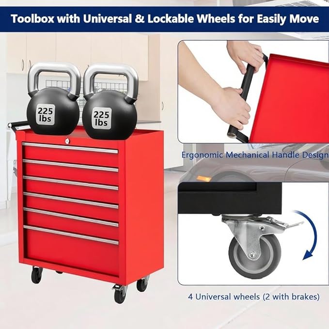 IDEALHOUSE Rolling Tool Chest, 6 Drawers Tool Storage Cabinet, Toolbox - Image 3
