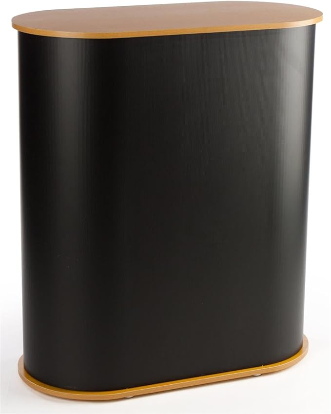 Trade Show Podium Counter with Shelf, Oval Shape, 41” High Wood Grain Top by Displays2go