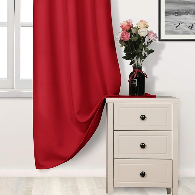 DWCN Red Curtains 63 Inch Length, Living Room Curtains Drapes - Image 3