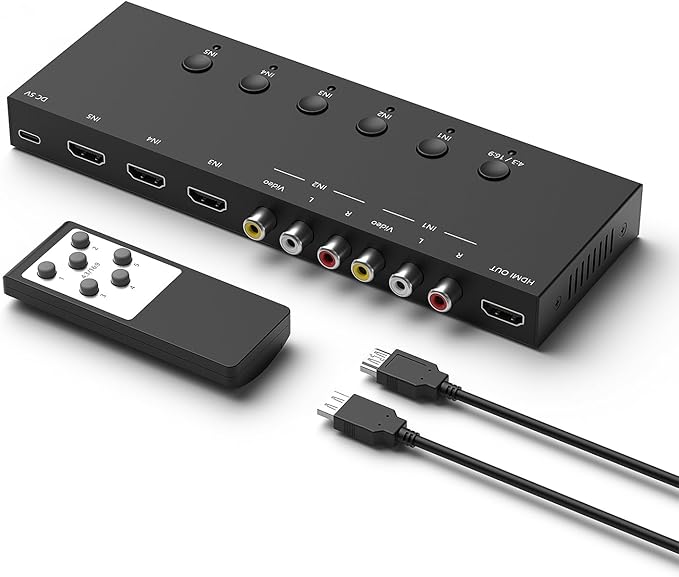 Y.D.F 3 Way HDMI 2.0 Switcher + 2 RCA to HDMI Converter 2 Way AV Composite CVBS by YDF