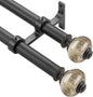 Double Curtain Rods for Window 72-144 Inch(6-12ft), Heavy Duty 1 Inch Front and 1 Inch Back Diameter Telescoping Drapery Rod with Resin Marbled Finials and Aluminum Alloy Brackets, Matte Black