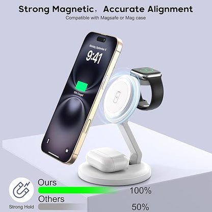 3 in 1 Foldable Magnetic Wireless Charging Station, iPhone Mag-Safe Charger - Image 5