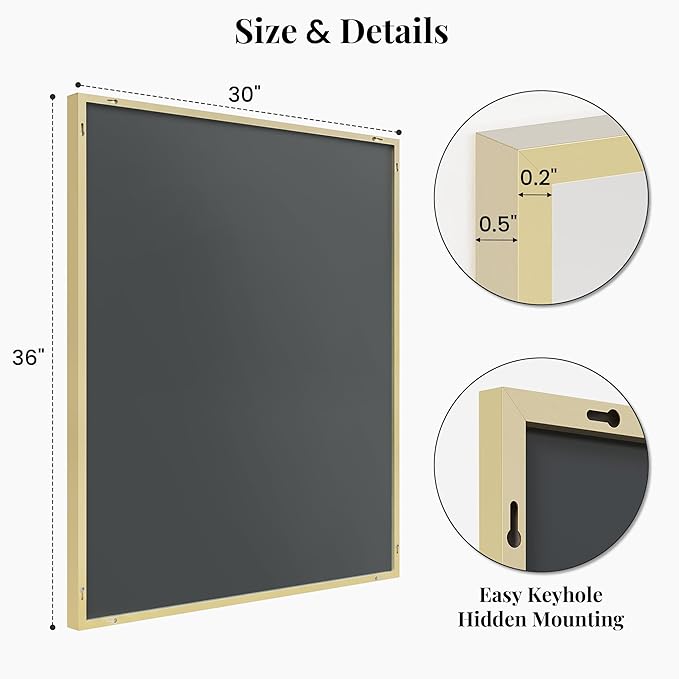 30"x36" Gold Bathroom Mirror for Wall, Metal Framed Vanity Mirror, Large - Image 7