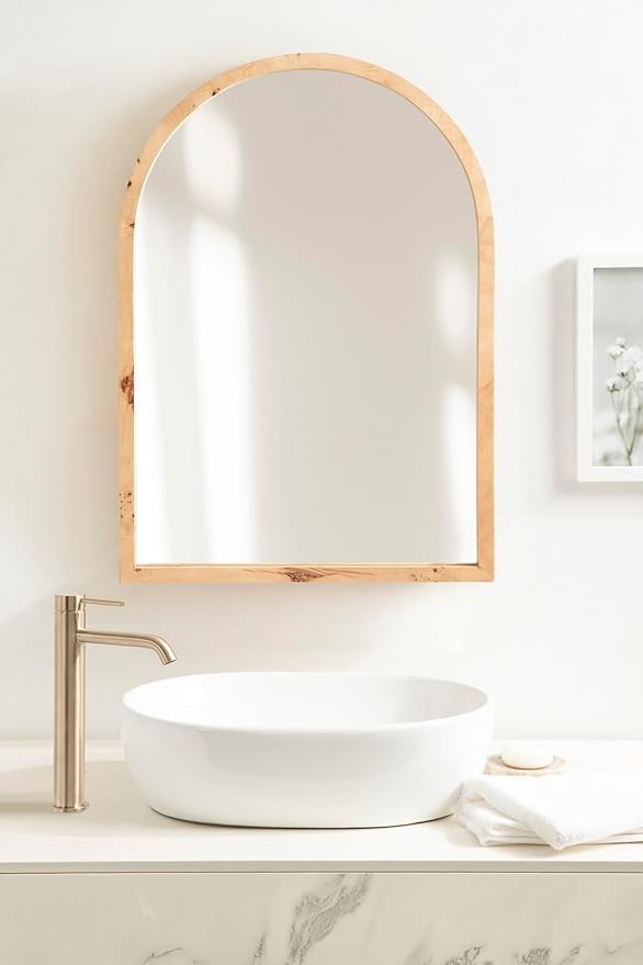 Kate and Laurel Burlock Modern Burlwood Arched Mirror, 22 x 32, Natural Wood - Image 4