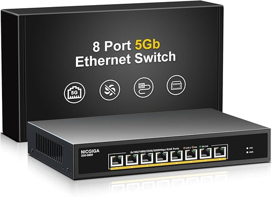 8 Port 5G Ethernet Switch Unmanaged, by NICGIGA