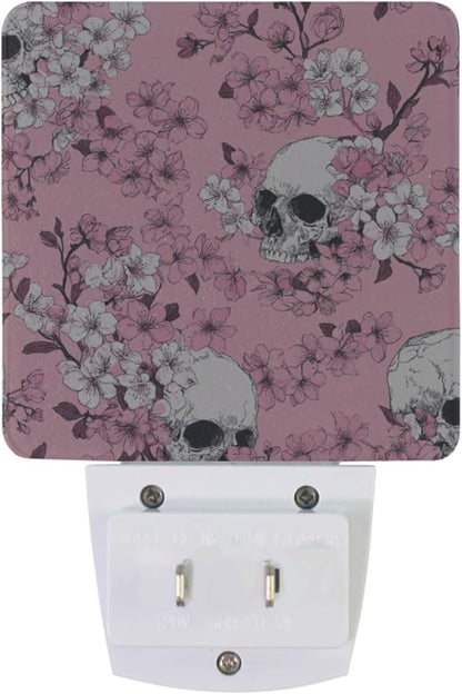 Pigsaly Led Night Light Pink Cherry Blossoms White Skulls Night Light Plug in - Image 2