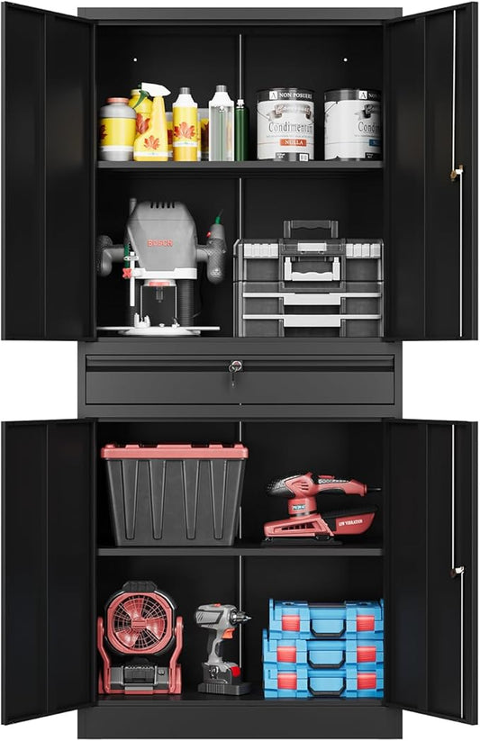 71" Metal Cabinet-Black Heavy Duty Storage File Cabinet Steel Tool Cabinets by Fesbos