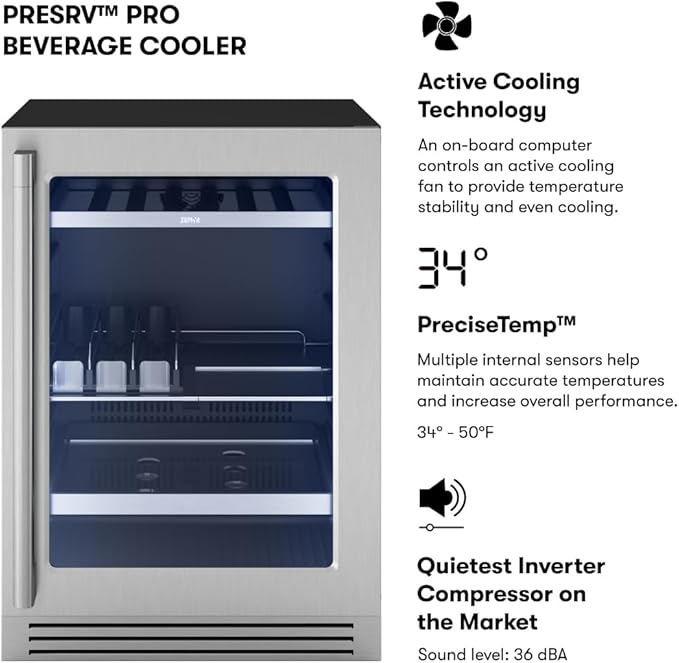 Zephyr 24" Wine Fridge & Beverage Refrigerator Single Zone Under Counter - Image 2
