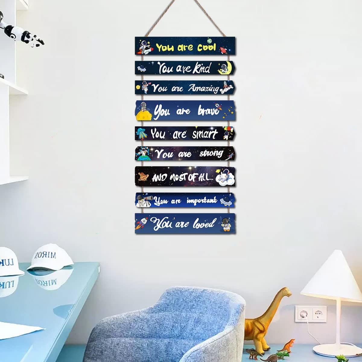 JEVUVU Outer Space Room Decor for Teen Boys Aesthetic, Cool Bedroom Wall Decor for Baby Boy, Navy Blue Kids Wall Art Signs, Fun Stuff Black Decorations for Nursery Bed Room Dorm Classroom Bathroom