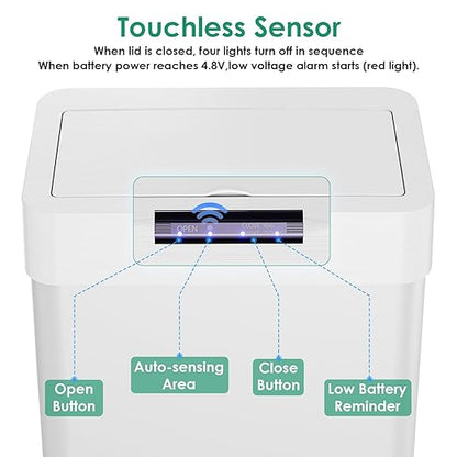 Arlopu Automatic Trash Can, Sensor Motion Stainless Steel Garbage Bin, - Image 3